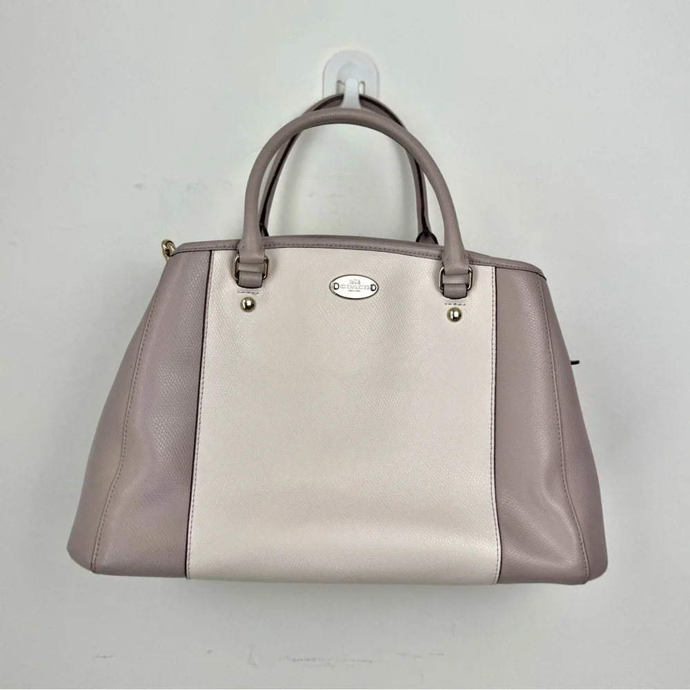 Coach Margot Small Carryall Satchel Leather Bag Beige Vanilla Color Block